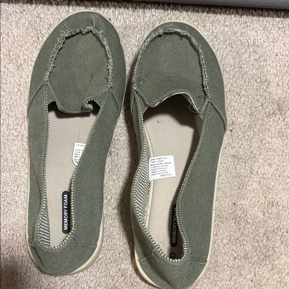 Time and Tru Sage Green Canvas Flats